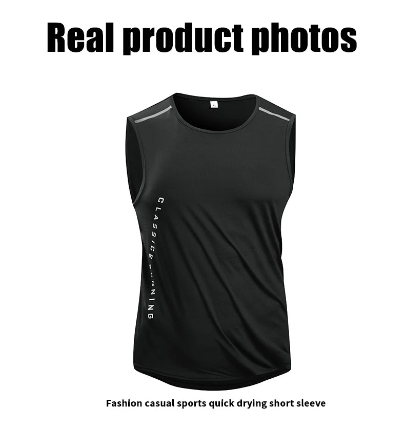 Chrlck Men’s Quick Drying Running Vest Breathable Mesh Sleeveless Gym Fitness Tank Top