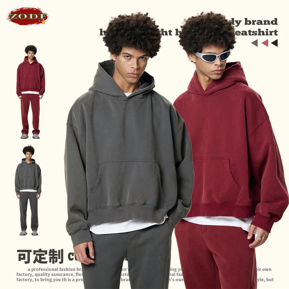 ZODF New 2025 Winter Man 350gsm Washed Fleece Hoodies Unisex Loose Boxy Style Hooded Pullovers Brand Outwears HY0041