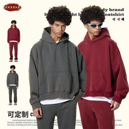 ZODF New 2025 Winter Man 350gsm Washed Fleece Hoodies Unisex Loose Boxy Style Hooded Pullovers Brand Outwears HY0041