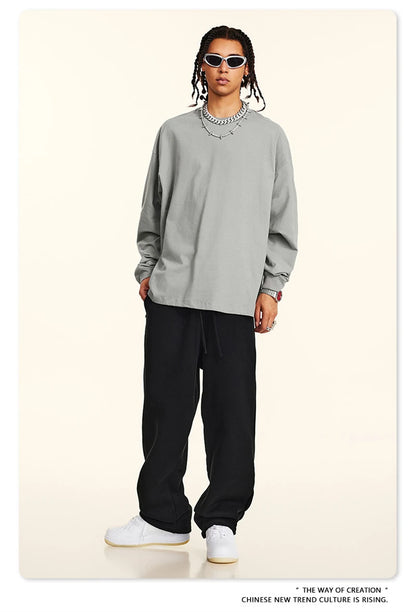 ZODF New 2024 Autumn 225gsm Loose Solid T-Shirt For Men Retro Unisex Antibacterial Full Sleeve T Shirts Brand Tops HY0871