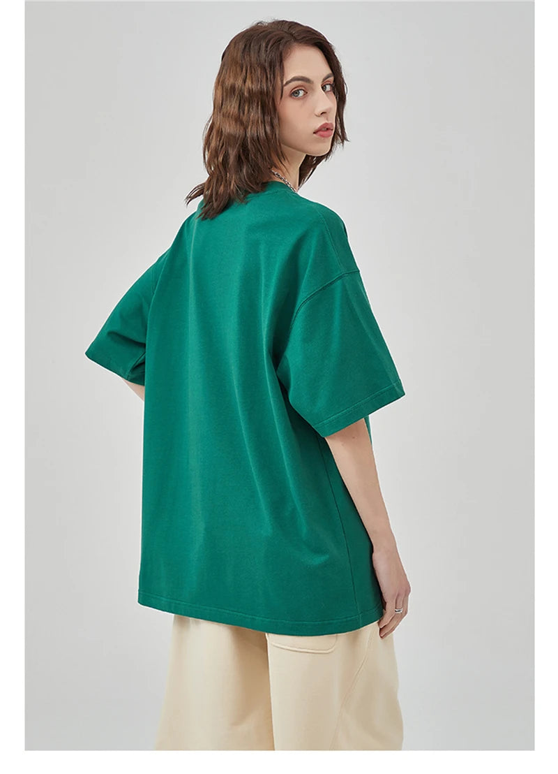 ZODF New Summer Men 275gsm Cotton T Shirts Unisex Women High Street Oversized FG Noshrink Solid T-Shirt Streetwears HY0152