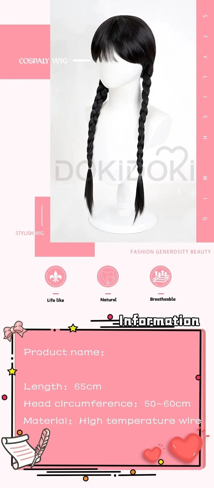 IN STOCK Wednesdayy Agnes Enidd Morticiaa Wig Anime DokiDoki Women Halloween Cosplay Long Hair High Heat Resistant Free Wig Cap