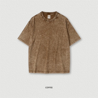 ZODF New Summer Men Washed Batik Cotton T Shirts Unisex American Retro High Street 270gsm Short Sleeve Tees Streetwear HY0489