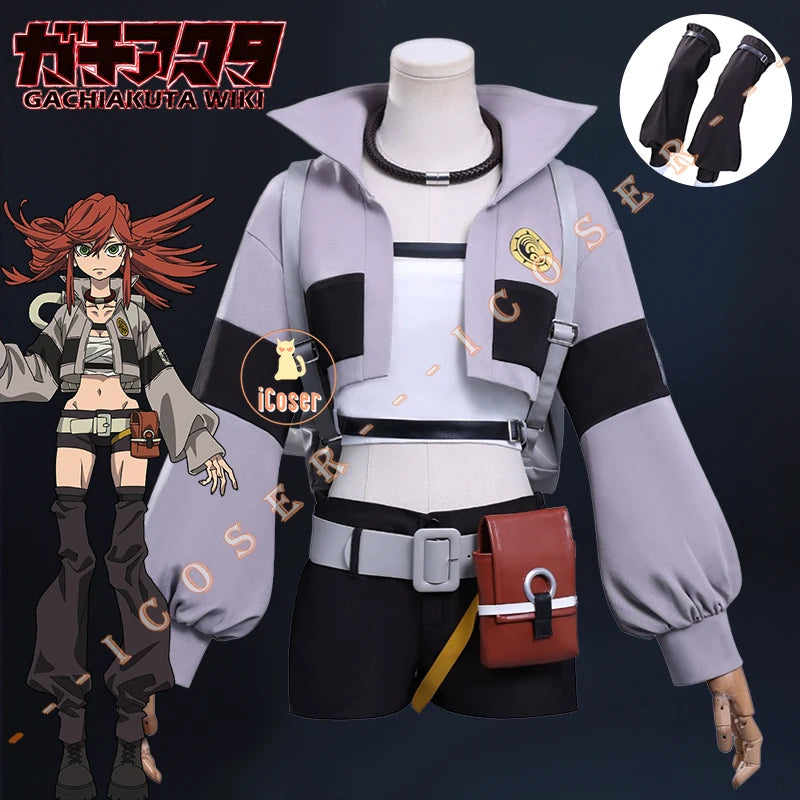 Anime Gachiakuta Riyo Reaper Cosplay Costume Uniform Jacket Short Backpack Akuta Cleaners Halloween Party for Women Girls iCoser