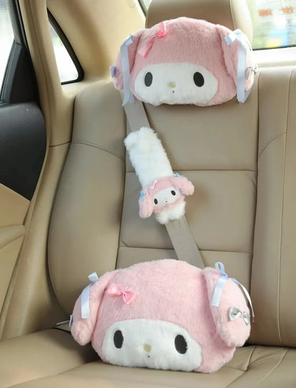Sanrio My Melody Headrest Back Cushion Car Seat Belt Cover Stuffed Anime Japanese Style Pillow Comfortable Neck Pillow Girl Gift