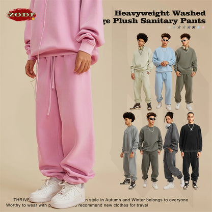ZODF 2025 Autumn Winter Men’s Washed Fleece Sweatpants 355gsm Loose Retro Joggers Streetwear HY0653
