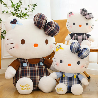Sanrio Hello Kitty Plush Toy Retro Plaid Skirt Kitty Doll Stuffed Animal Creative Gift for Kids Birthday Christmas Girls Pillow
