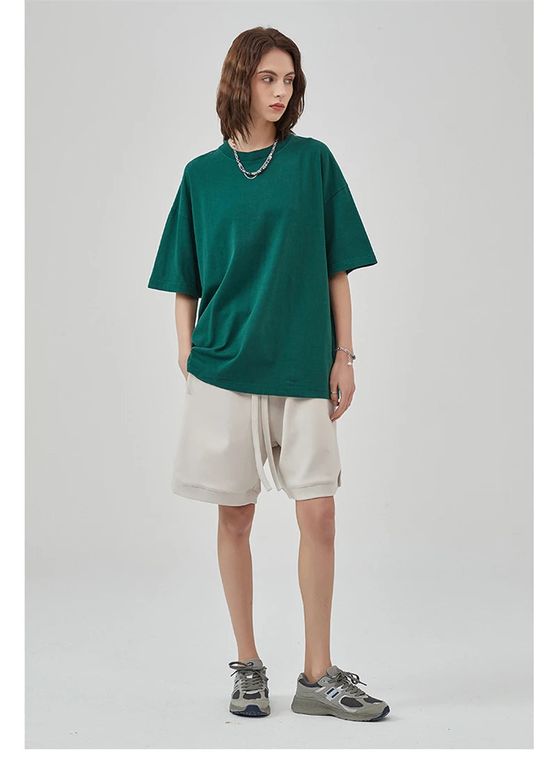 ZODF New Summer Solid Washed Cotton T-Shirts Streetwears For Men Unisex Retro High Street 275gsm Basic Tees Brand Tops HY0071