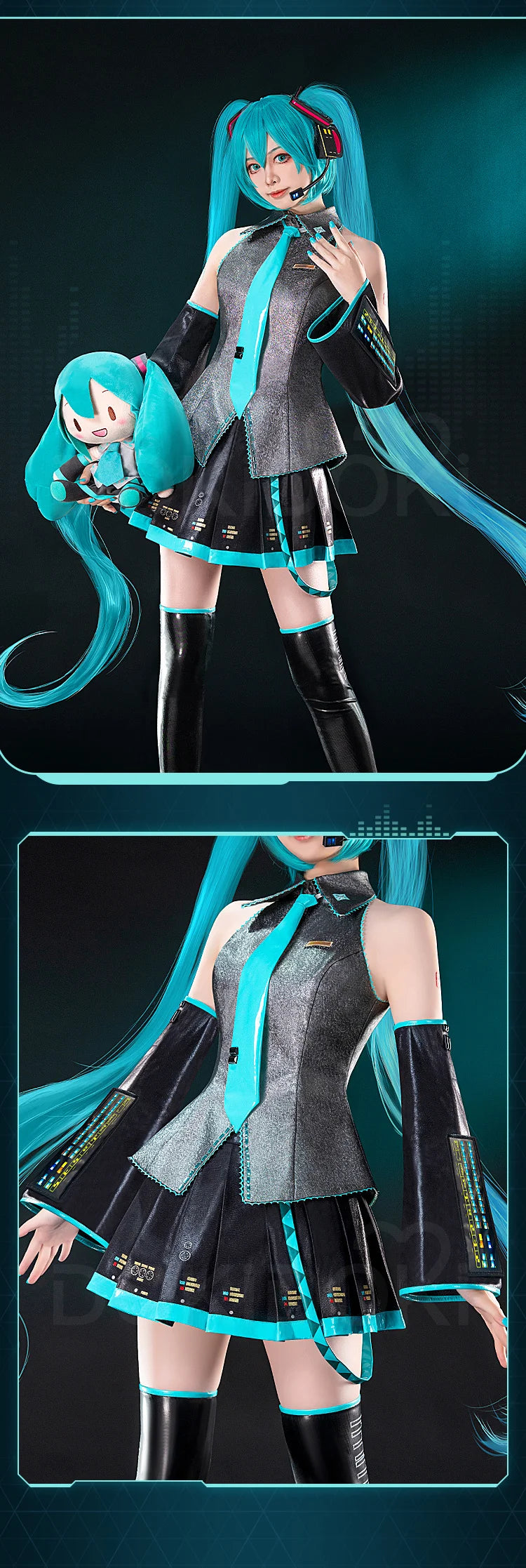 IN STOCK MIKUU Cosplay Costume Game Cosplay DokiDoki-R【S-2XL】Mikku Cosplay Women Cute Costume MIKUU LED Costume Plus Size