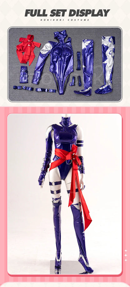 Psylockee Cosplay Costume Game【XS-3XL】DokiDoki-N Women Purple Bodysuit Dress Cosplay Plus Size