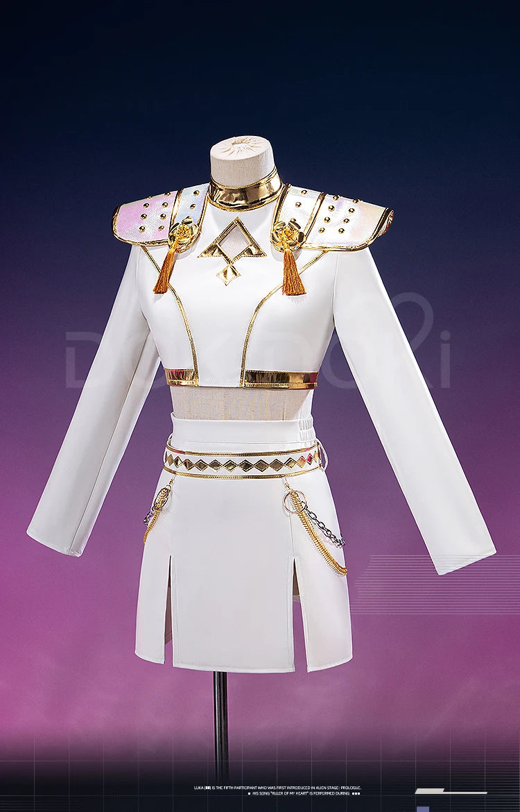 【Last Batch】IN STOCK Rumii Zoeyi Miraa Cosplay Costume【XS-3XL】DokiDoki-N Women White Suit Golden Rumii Cosplay Plus Size
