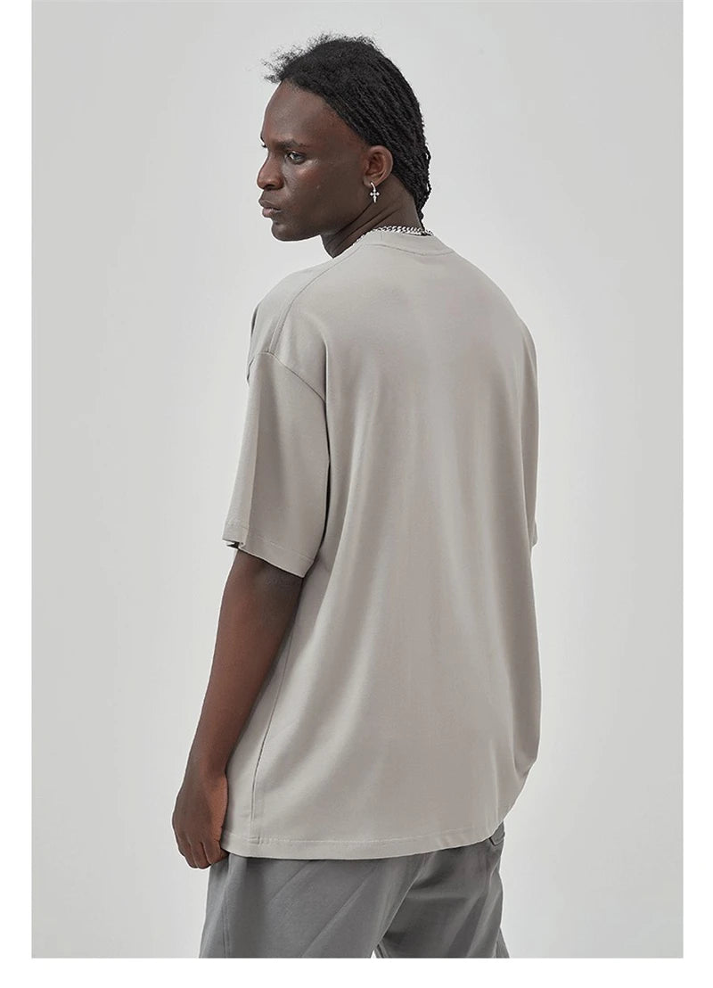 ZODF 2025 Spring Summer Men Solid 100% Cotton T-Shirts Unisex Women Loose 230gsm Noshrink Basic T Shirt Brand Tops HY0151