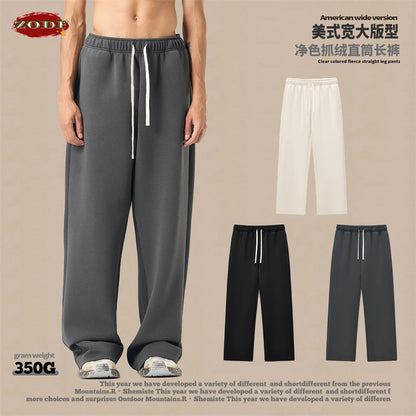 ZODF Casual 350gsm Fleece Unisex Loose Fit Wide Leg Straight Pants Warm Sport Trousers Winter HY0037