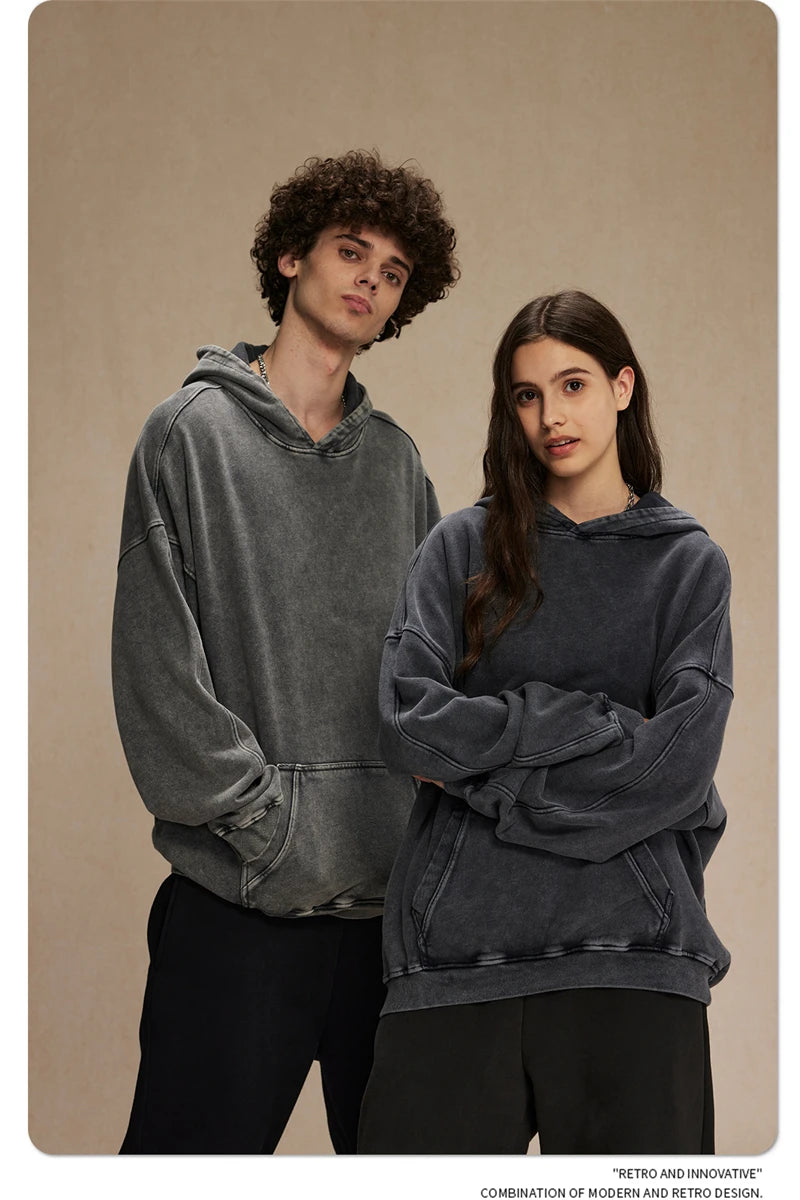 ZODF Vintage Batik Washed 420gsm Cotton Hoodies For Men Unisex Heavyweight Loose Hip Hop Hooded Sweatshirts Pullovers HY0696