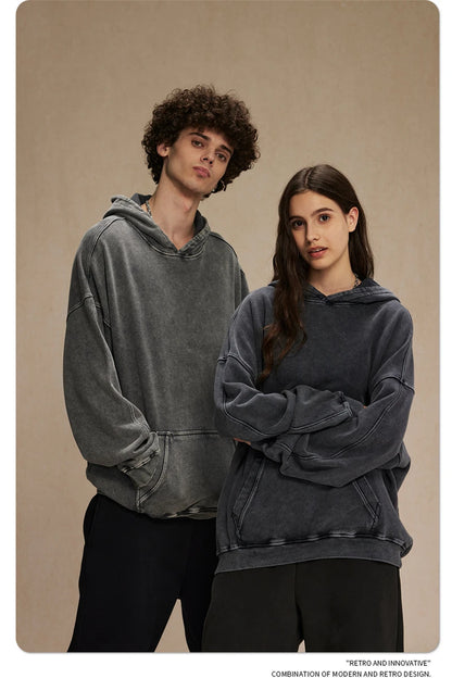 ZODF Vintage Batik Washed 420gsm Cotton Hoodies For Men Unisex Heavyweight Loose Hip Hop Hooded Sweatshirts Pullovers HY0696