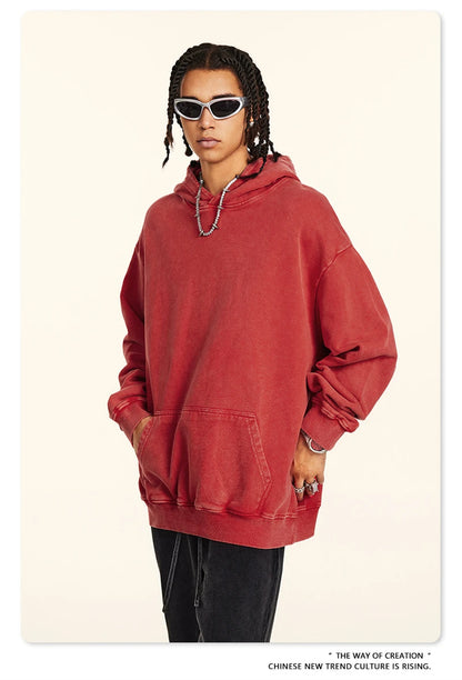 ZODF Retro Men Heavyweight Washed Cotton Hoodies Unisex Loose Thick 420gsm Hooded Sweatshirts Pullovers Coats HY0466