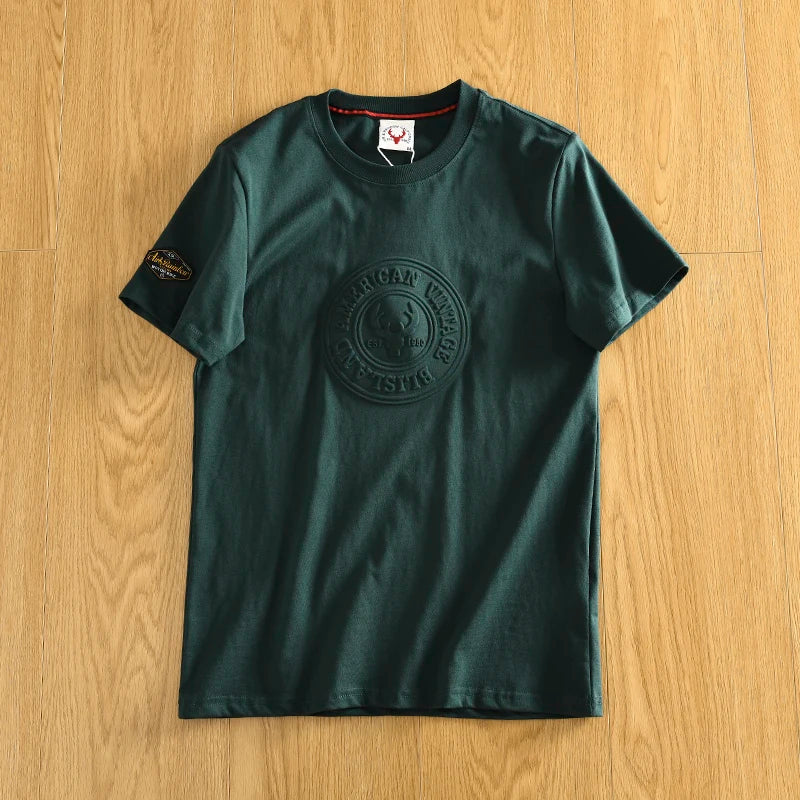 Summer New American Retro Short-sleeved O-neck 3D Printed T-shirt Men's Fashion Simple 100% Cotton Washed Casual Sport Tops