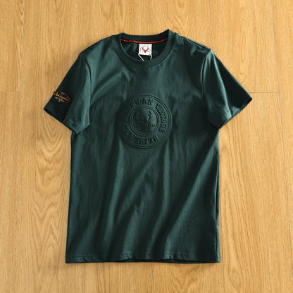 Summer New American Retro Short-sleeved O-neck 3D Printed T-shirt Men's Fashion Simple 100% Cotton Washed Casual Sport Tops