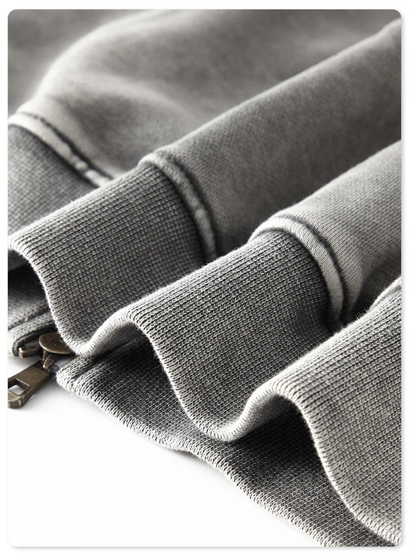 ZODF New Winter Washed Double Zipper Jackets For Men Unisex Loose Heavy Weight 450gsm Raglan Sleeve Cotton Coats HY0654