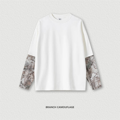 ZODF New Autumn Man Heat Transfer Printing T-Shirt Unisex Oversized 340gsm Fake 2-Piece Long Sleeve T Shirts Brand Tops HY1113