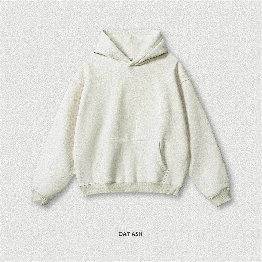 ZODF New 2024 Autumn Winter Men 345gsm Fleece Hoodies Unisex Women Relax Fit Warm Solid Hooded Pullovers Sweatshirts HY0863