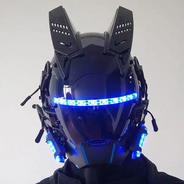 Cyberpunk Helmet Cosplay Mask with LED Light Dreadlocks Braided Wings Shinobi Samurai Style – Birthday & Christmas Gift