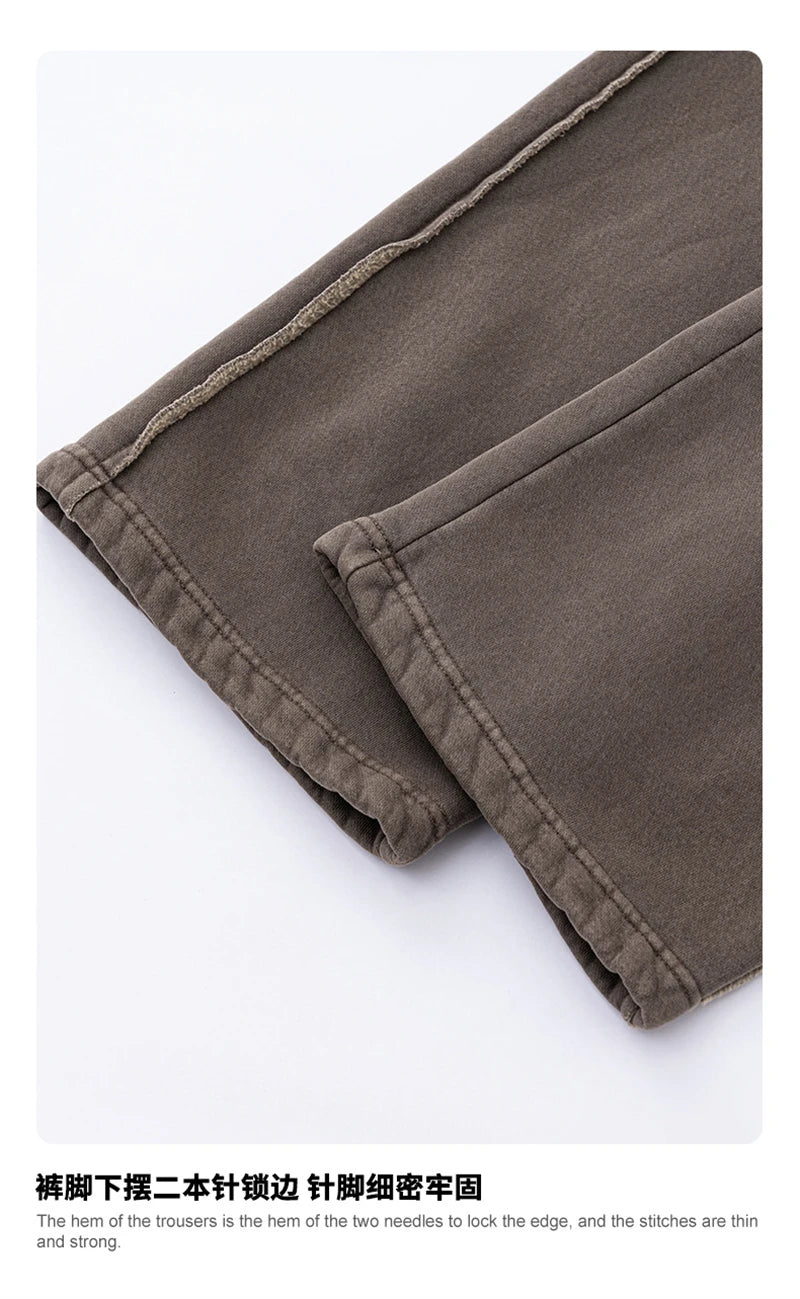 ZODF 2025 Winter Unisex Washed Fleece Straight Pants 400gsm Knitted Warm Loose Trousers HY1093