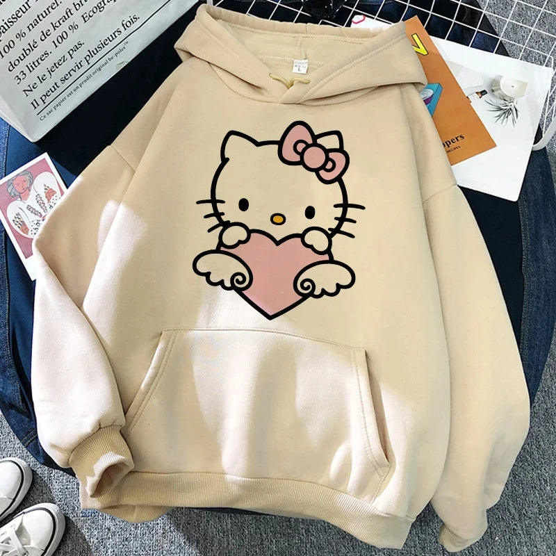 Women's Sweatshirts Plus Size Clothing Sanrio Products Y2k Hello Kitty Autumn/Winter Harajuku Long Sleeve Graphic Sweatshirt