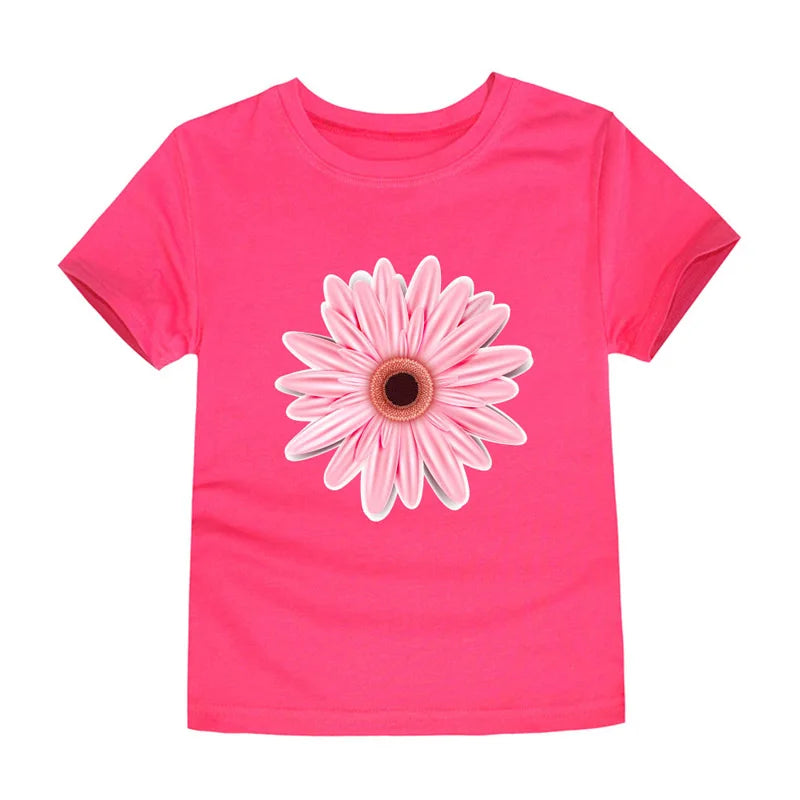 2024 New Kids Girls T-shirt Teen 100% Cotton Flower Butterfly Tshirt Green White Korean Summer Tops Clothing 2 4 6 8 10 12 Years