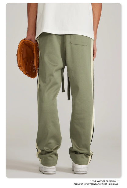 ZODF Spring Summer 275GSM Basic Side Webbing Trousers For Men Unisex American Retro Casual Sports Straight Pants HY0540