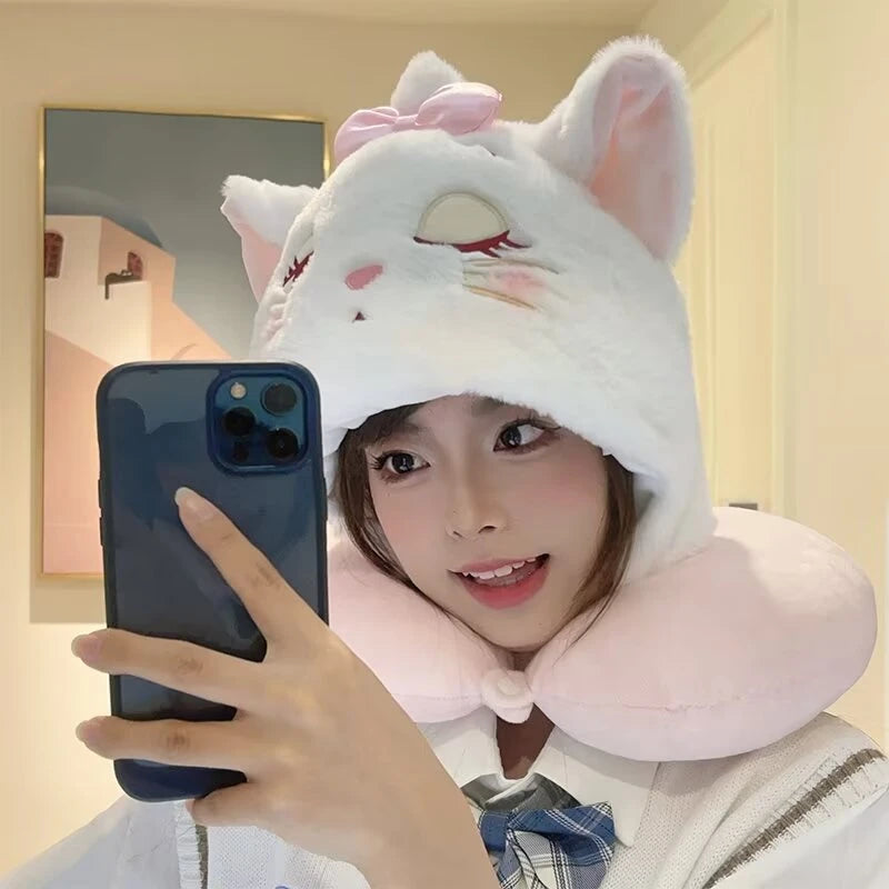 Lovely My Melody U-shaped Hooded Pillow Kawaii Japanese Style Blackout Travel Pillow Office Cartoon Nap Pillow Pink Girl