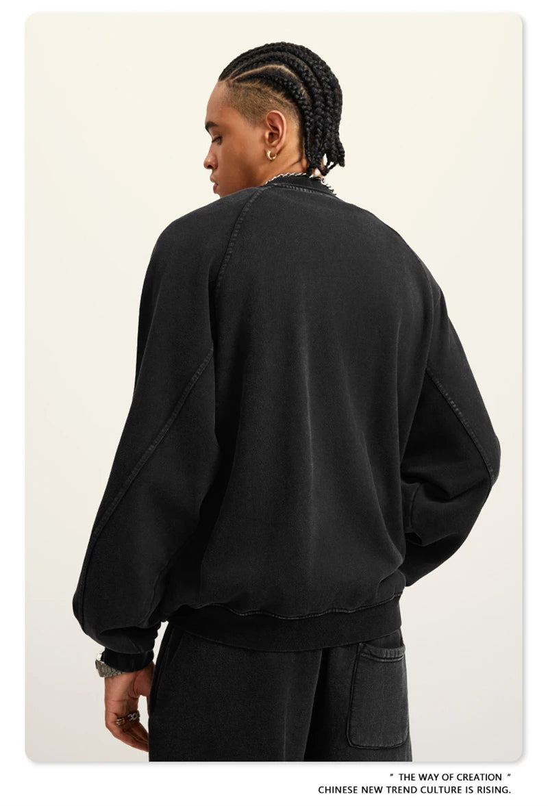 ZODF New Winter Washed Double Zipper Jackets For Men Unisex Loose Heavy Weight 450gsm Raglan Sleeve Cotton Coats HY0654