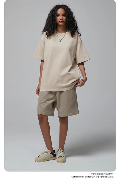 ZODF New Spring Summer Men 305gsm Cotton T Shirts Unisex Heavy Weight Oversized FG Noshrink Basic Solid T-Shirt Tees HY0165