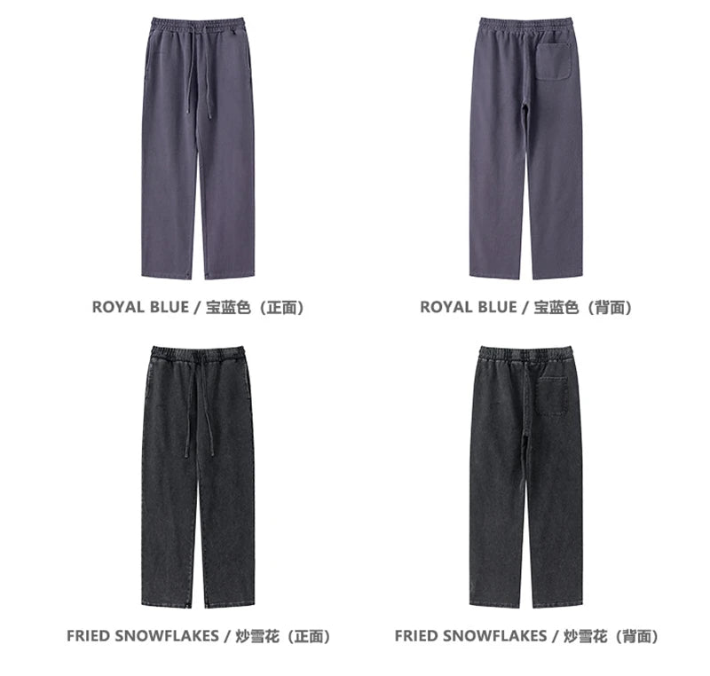 ZODF Retro Men Autumn Washed 380gsm Cotton Unisex High Street Oversized Solid Sport Straight Pants HY0885