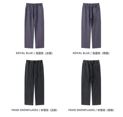 ZODF Retro Men Autumn Washed 380gsm Cotton Unisex High Street Oversized Solid Sport Straight Pants HY0885