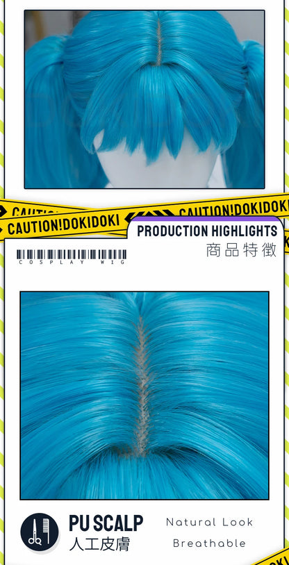 IN STOCK Sallyy Wig Game Cosplay DokiDoki Women Blue 33cm 45cm Short Dual Ponytail Hair Sally Cosplay Halloween Free Wig Cap