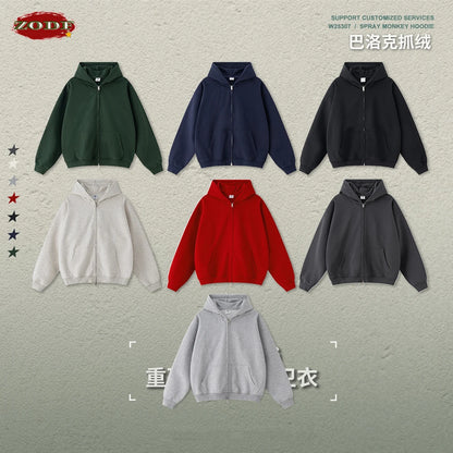 ZODF Trendy 2025 Heavy Weight 445gsm Zipper Hoodies For Man Unisex Casual Zip-up Hooded SweatShirts Coats HY1102