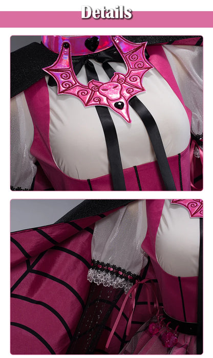 IN STOCK UWOWO Draculauraa Cosplay Costume Pink Suit Vampiree Female Little Devil Cosplay With Cape Hat Halloween Costumes Top