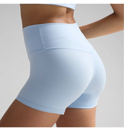 Solid Color Women’s High-Waisted Fitness Yoga Shorts – Quick Dry Breathable for Running & Cycling