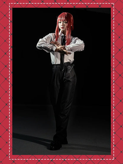 UWOWO Makimaa Cosplay Anime Makimaa Cosplay Costume Black Trench Shirt Tie Pants Men Women Suit Uniform