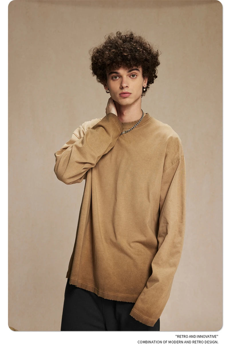 ZODF New 2024 Autumn Washed 100% Cotton T-Shirt For Men Unisex Loose Distressed 275gsm O Neck T Shirts Brand Tops HY0924