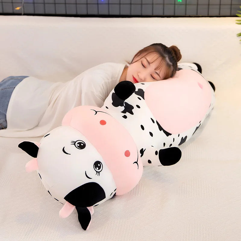 70cm-100cm Lovely Creative Milk Cow Plush Pillow Toys Soft Stuffed Cartoon Animal Cattle Doll Bedroom Sleeping Pillow Cushion