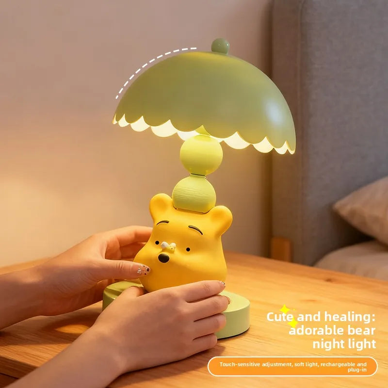 Cute Disney Winnie Pooh Bedroom Bedside Lamp Anime Figure Table Lamp USB Plug 3 Color Dimming Living Room Study Atmosphere Light