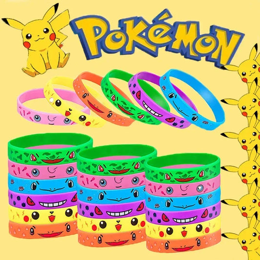 12pcs Pokemon Bracelet Anime Pikachu Charmander Cartoon Silicone Wristband Bracelets Accessoires Birthday Toys