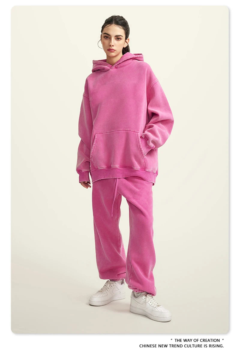 ZODF Winter Autum Men's Washed 400gsm Fleece Hoodies Unisex Couple Retro Oversized Ripped Hooded Sweatshirts Pullovers HY0652