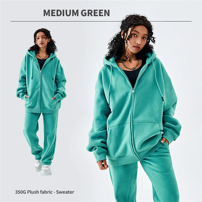 ZODF Basic Winter Men Fleece Zipper Hoodies Unisex Casual Loose 350gsm Warm Solid Hooded Sweatshirts Coats 18 Colors HY0726