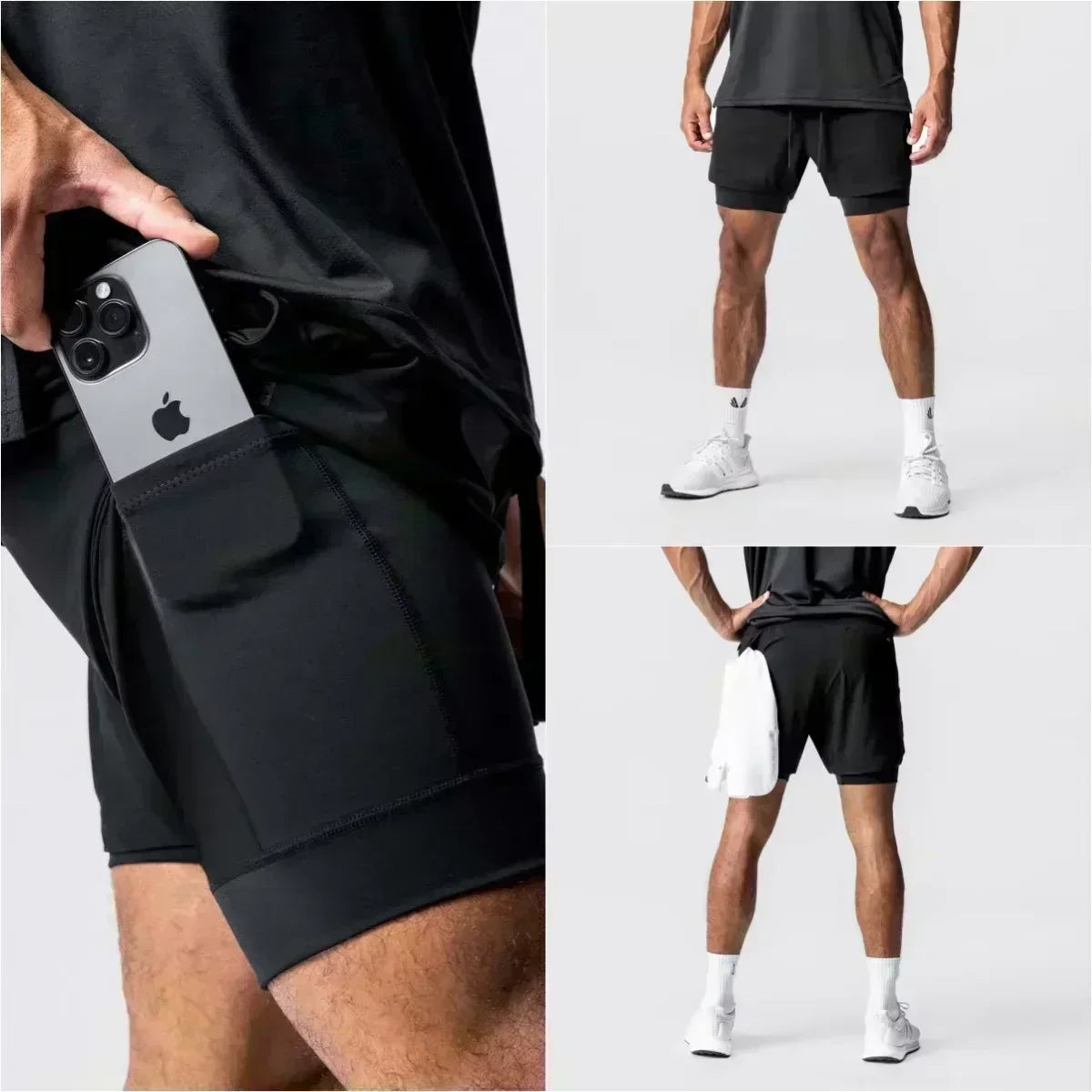 Summer Quick Dry Gym Shorts Man Demon Slayer Fashion Anime Print Double-layer Pants Streetwear Sportswear Fitness Beach Pants