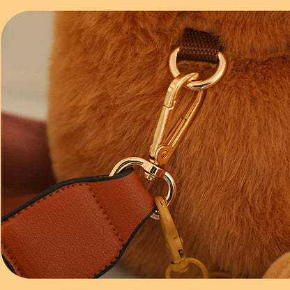 High Quality Fluffy Capybara Plush Bag Furry Stuffed Animal Capybara Soft Shoulder Bag with Cute Fruit Charm Decor for Girl