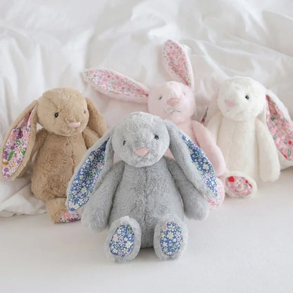 30cm Cartoon Floral Rabbit Plush Toy Pink White Bonnie Rabbit Stuffed Animal Doll Children's Room Decor Birthday Gift For Girl