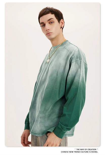 ZODF Retro Monkey Washed 260gsm Cotton T-Shirt For Men Unisex High Street Loose Full Sleeve T Shirt Brand Streetwear HY0406